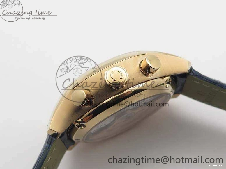 0128 QuickDry De Ville Chronograph RG OMF 1:1 Best Edition Blue Dial On Blue Leather Strap A 8107